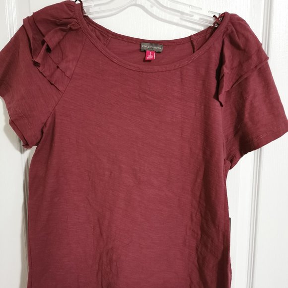 Vince Camuto Maroon Tiered Sleeve Ruffle Blouse - Picture 2 of 6